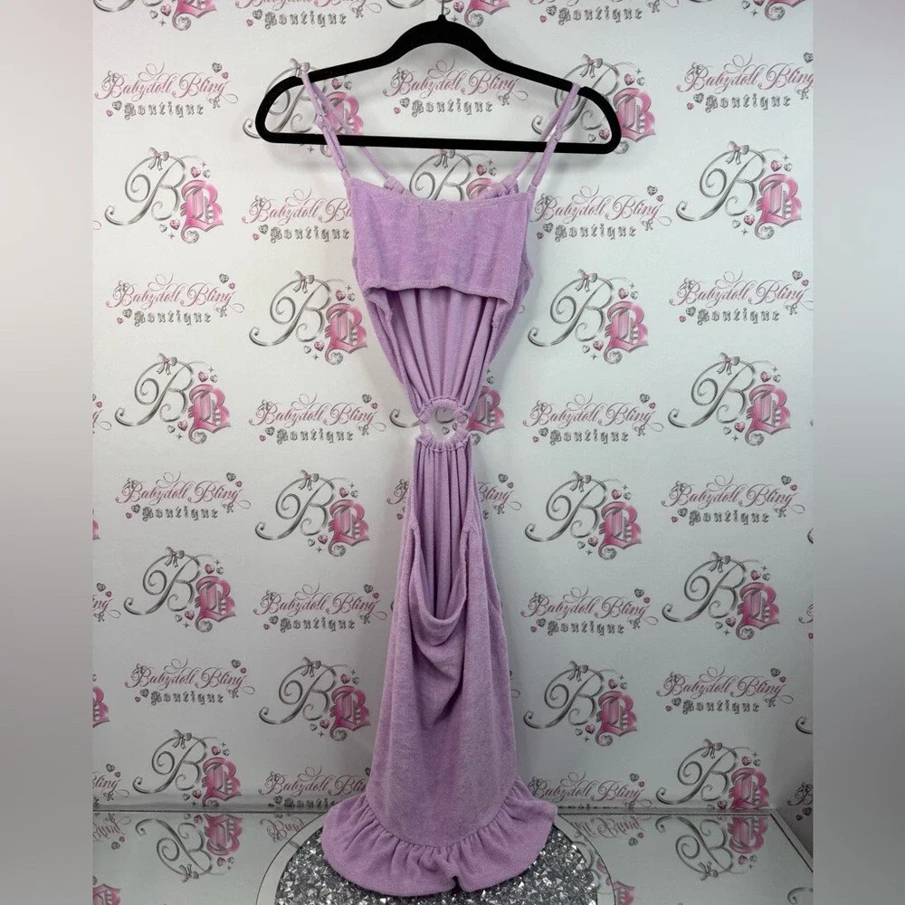 MAJORELLE dress cut out sides Oring detail terry cloth towel Lavender Dress - Picture 11 of 15
